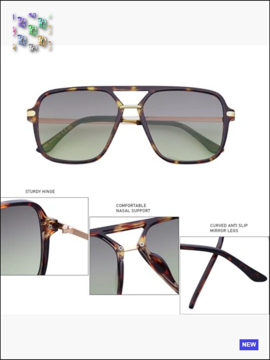 Retro Square Aviator Sunglasses Tinted Lens Trendy Unisex No Nose Piece main image 5